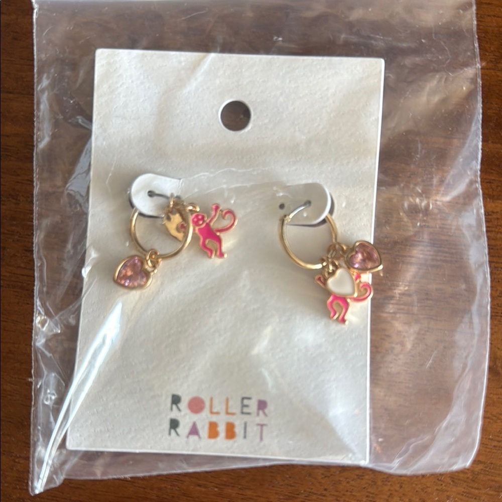 Roller Rabbit Gold and Pink Monkey Earrings